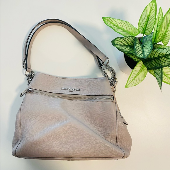 Karl Lagerfeld Handbags - Karl Lagerfeld Paris Bouquet Triple Entry Leather Tote Bag in Storm Cloud